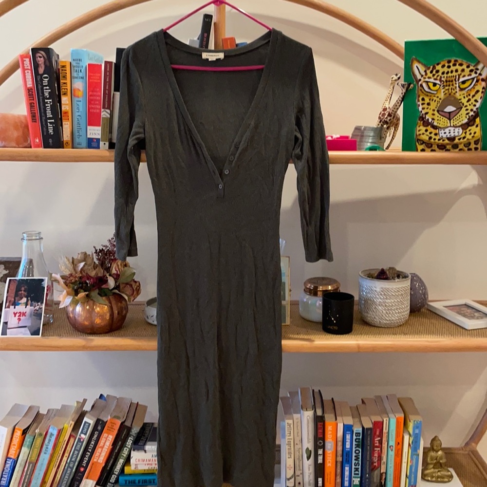 Green sweater dress , tight fitted , long sleeve